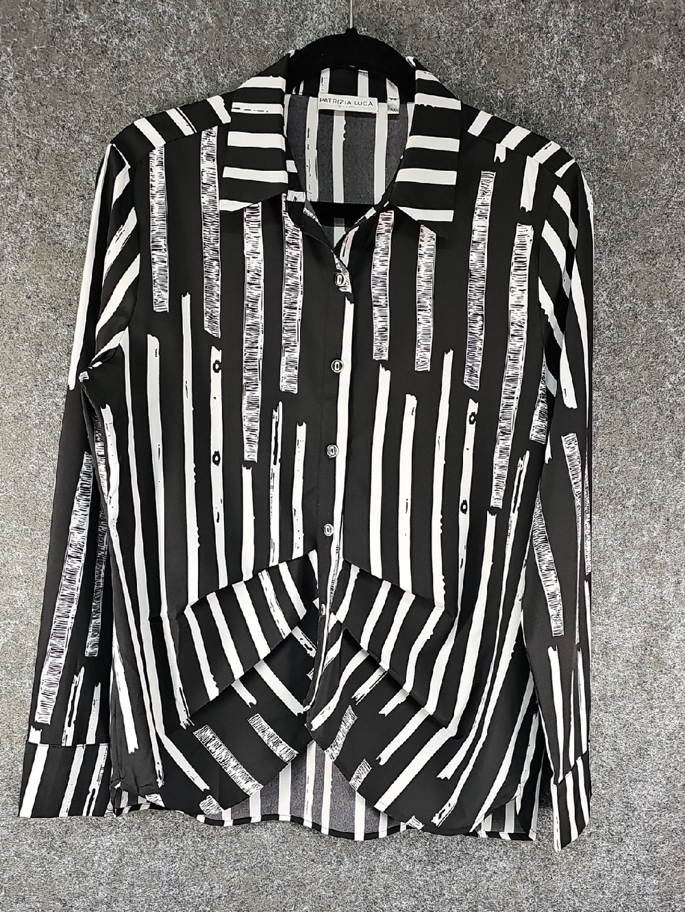 Patrizia Luca Milano Abstract Pleated Drape Button Up, Black White, Medium